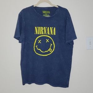 Nirvana Smilie Face Blue Tee Shirt Mens XL